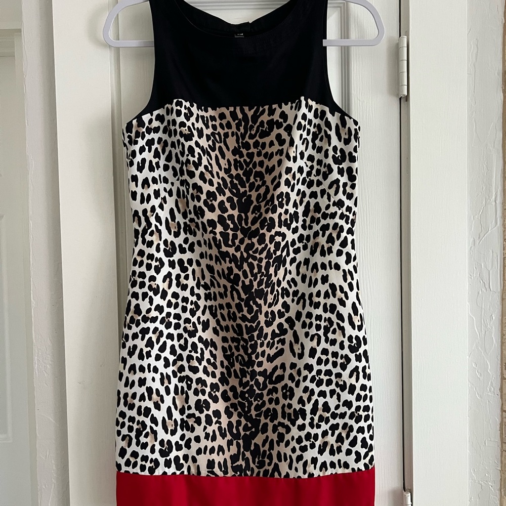 WHBM Leopard Print Sleeveless Dress with Red Hem